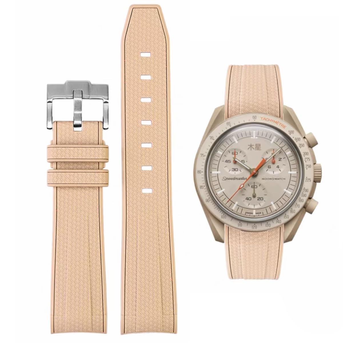 Bands for Moonswatch Watch Rubber for Omega x Swatch MoonSwatch 20mm Rolex Seiko Watch Silicone Men with Stainless Steel Replacement Bracelet Original Bracelet Omega x Swatch MoonSwatch Speedmaster