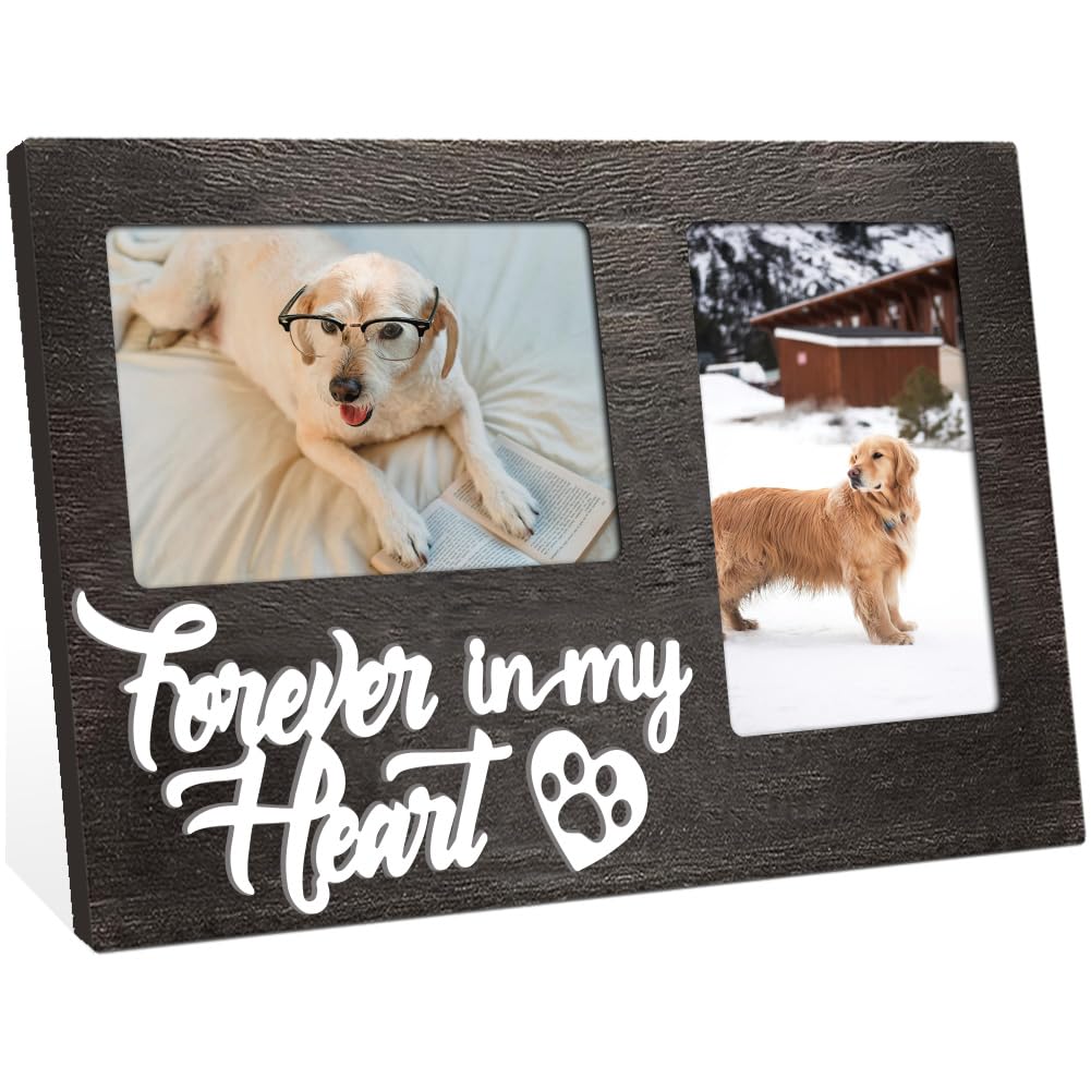 arricraft 1 Pc 4x6 Picture Frame in Black for Dog, Forever in My Heart Frame Hold 3D Photo Frame MDF Wall Frame Dog Memorial Gifts for Loss of Dog Loss of Dog Sympathy Gift Holds Two Photos