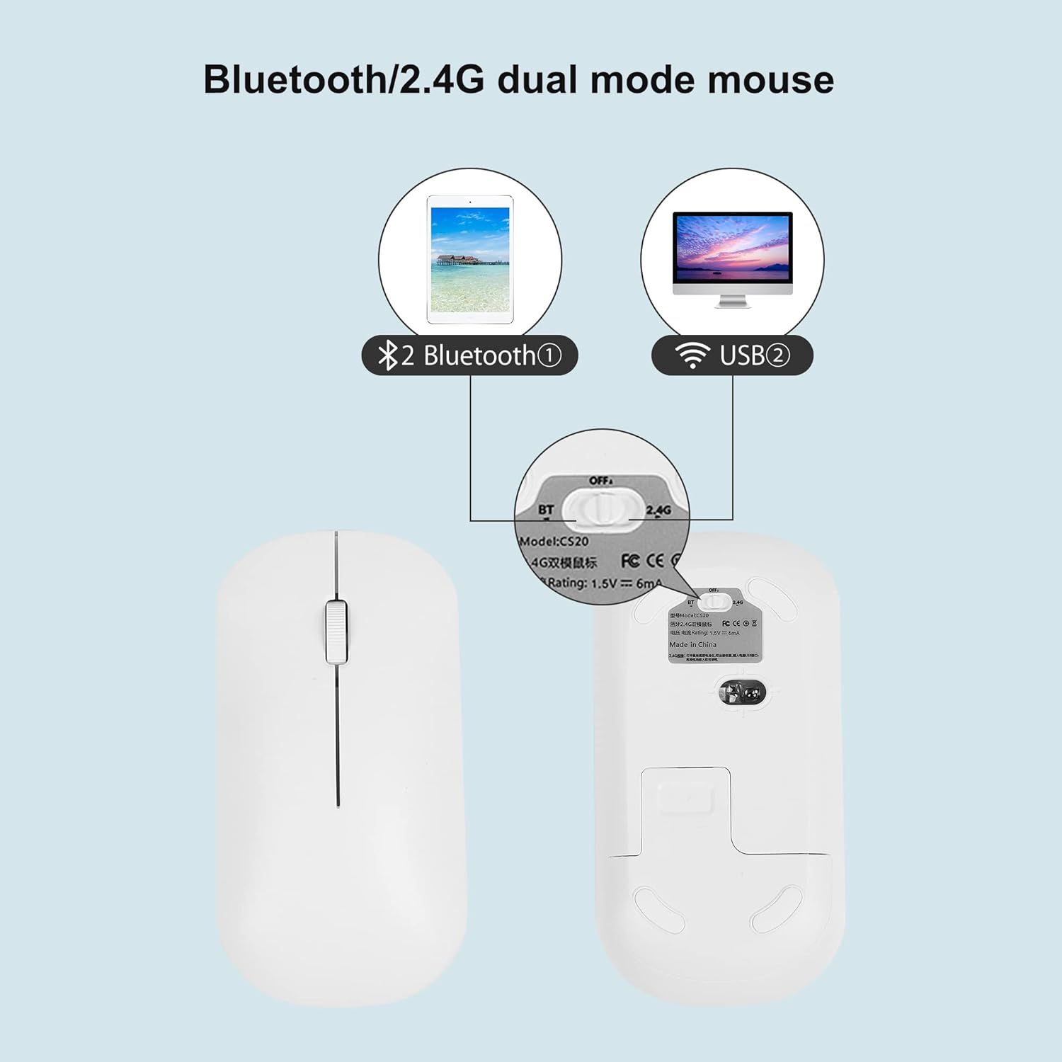 3 Mode Bluetooth Wireless Keyboard and Mouse Set, BT/2.4G, 3 Devices Connectable, Shared USB Receiver, Ultra Thin Rechargeable Quiet 78 Keys for PC/Laptop/Tablet/Windows/MacBook/iMac (White)