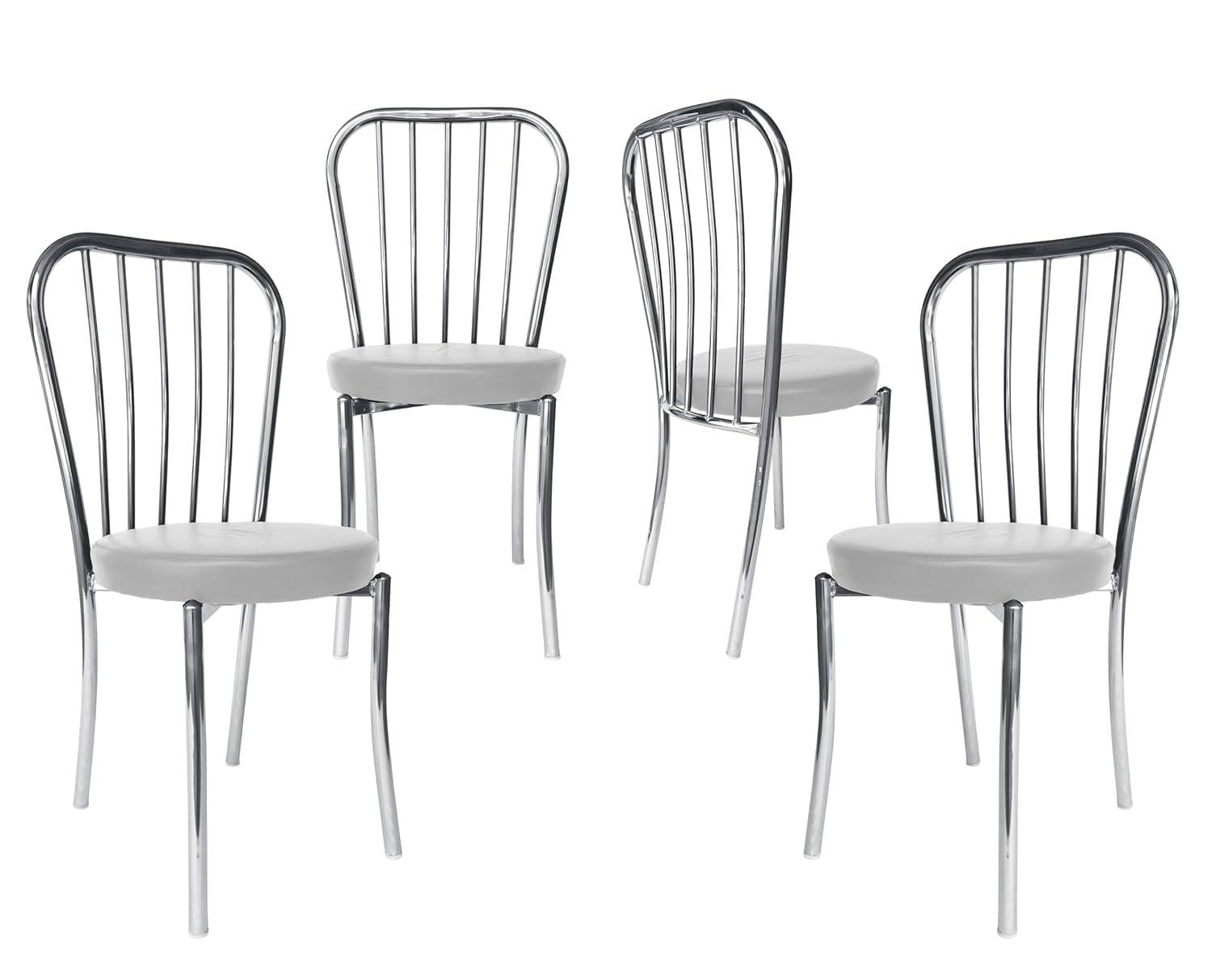ACTIVA Decent Chrome Finish Metal Chair| Chairset for Library| Metallic Dining Set Chair| Chairs for Home, Office, Cafe, Events| Study Chair| Space Saving Armless Chairs (White, Set of 4)-image-49