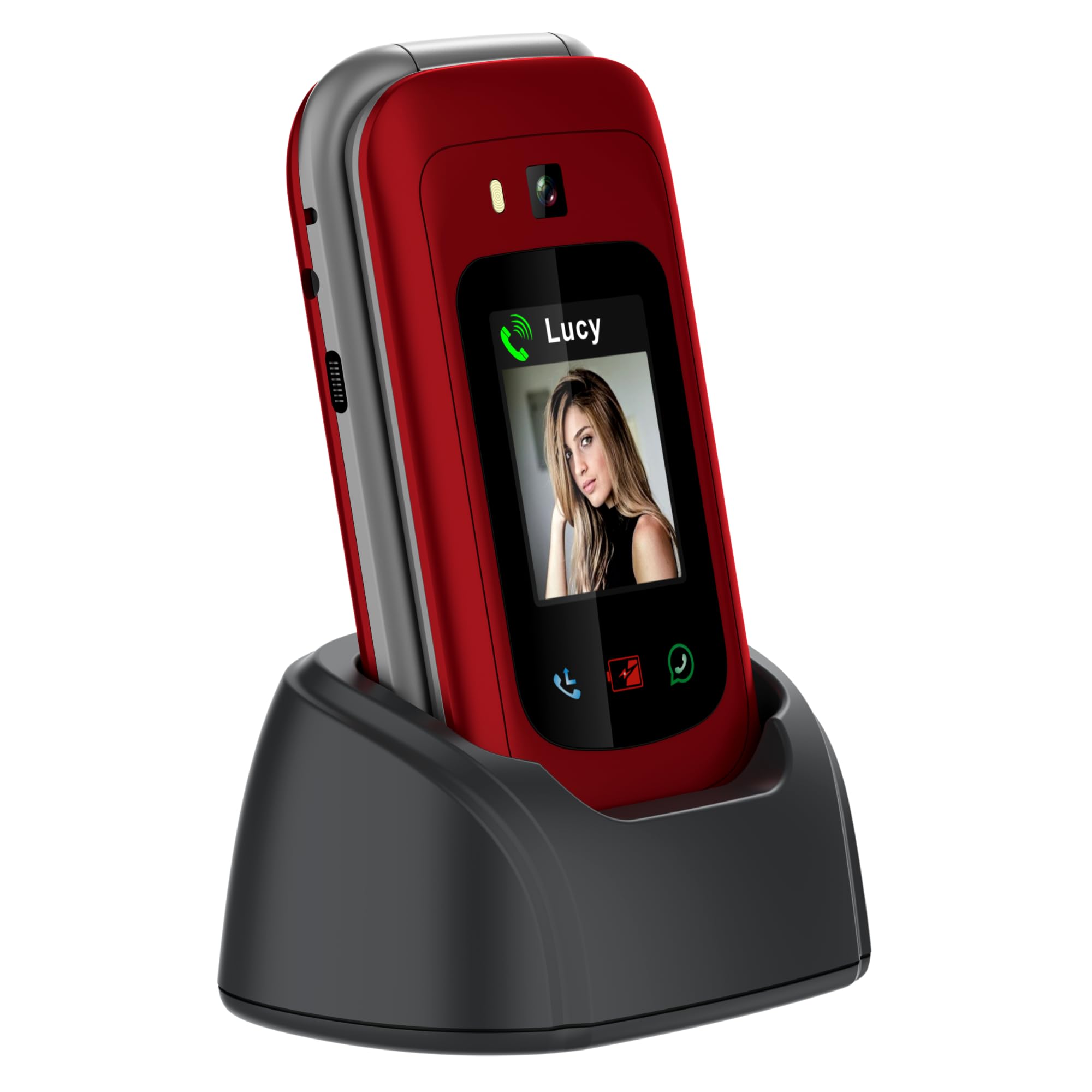 Funker E480 Teléfono Móvil 4G para Mayores con Whatsapp, Teclas Grandes, Botón SOS y GPS, Videollamadas, Pantalla 2.8", Base de Carga, Fotocontactos, Volumen Alto, Fácil de Usar, Color Rojo