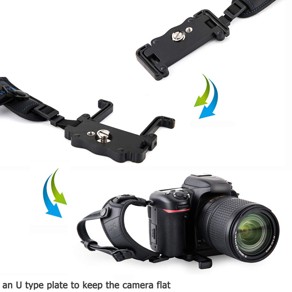 JJC DSLR Fotocamera Cinghia da Polso con Piastra U per Can. EOS R8 R6II R10 R7 R5 R6 5DIV 6DII M50II M200 90D 850D 200DII Son. FX30 ZV-E10 H400 Panason. Lumix DC-G100 G110 FZ1000 FZ300 Sigm. fp (NERO)