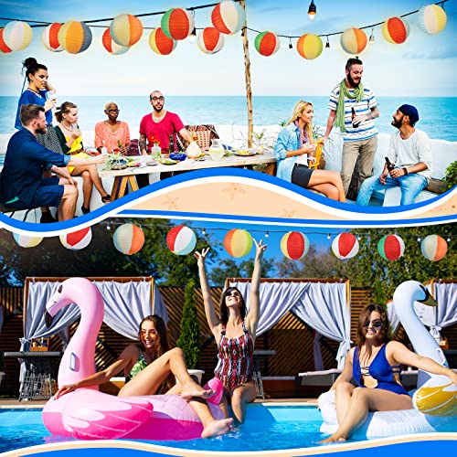 Image of Panelee 12 Pcs 8 Inch Beach Ball Paper Lanterns Pool Party Decorations Summer Luau Themed Round Hanging Decorations for Office Classroom Home Outdoor Indoor Party Supplies