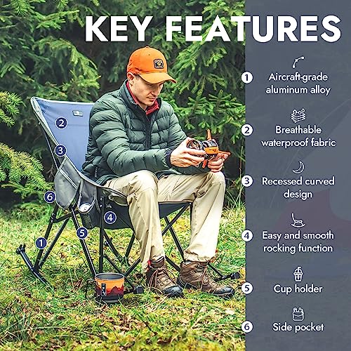 Dowinx Folding Rocking Camping Chair, Portable Outdoor Rocker For Patio, Garden, Lawn, Supports Up To 300 Lbs, Orange #TOP1