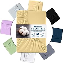 Acrali Home Yellow Egyptian Cotton Double Fitted Sheet 137x190 cm - 200 Thread Count, Deep Pocket - Ultra Soft Hotel Quality, Breathable & Hypoallergenic Bottom Bed Sheet