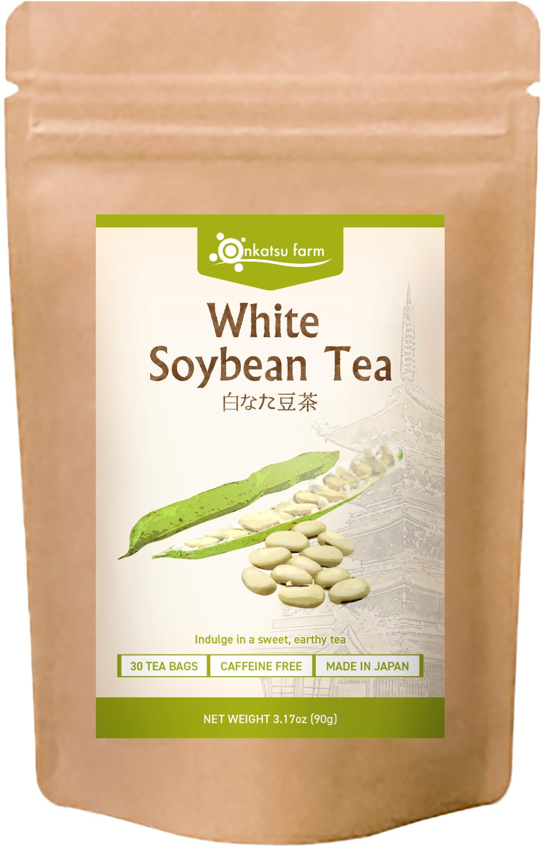 [Onkatsu Farm] Shironata White Soybean Tea - 3g x 30 Non-Caffeinated Tea Bags - Japanese Tea Made In Japan
