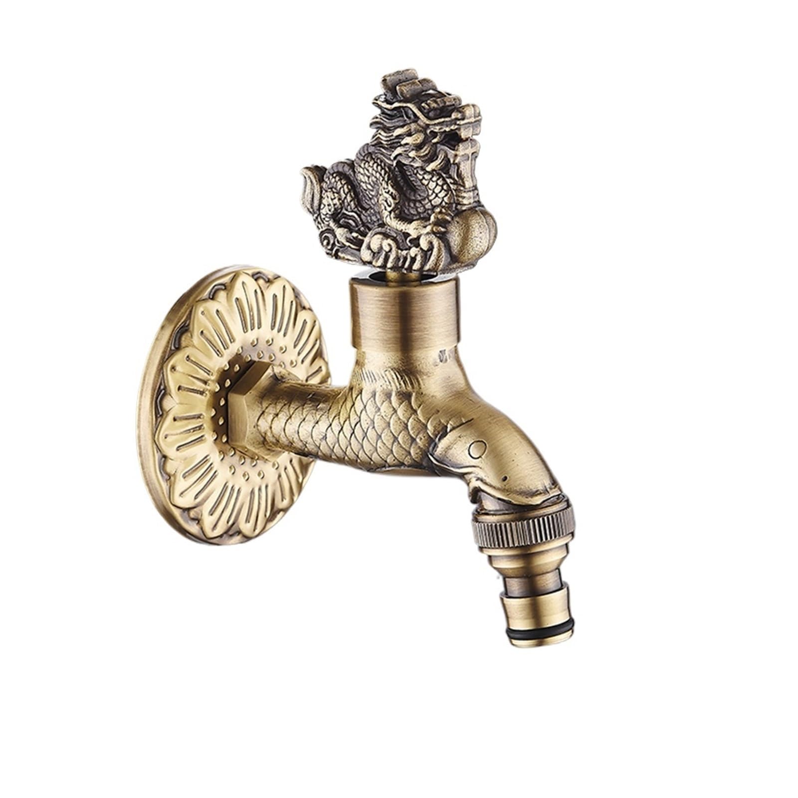 LYGSWDB Grifo de Bronce para Grifo, jardín Exterior Tallado con dragón para baño y Lavadora, Kit de Montaje Incluido