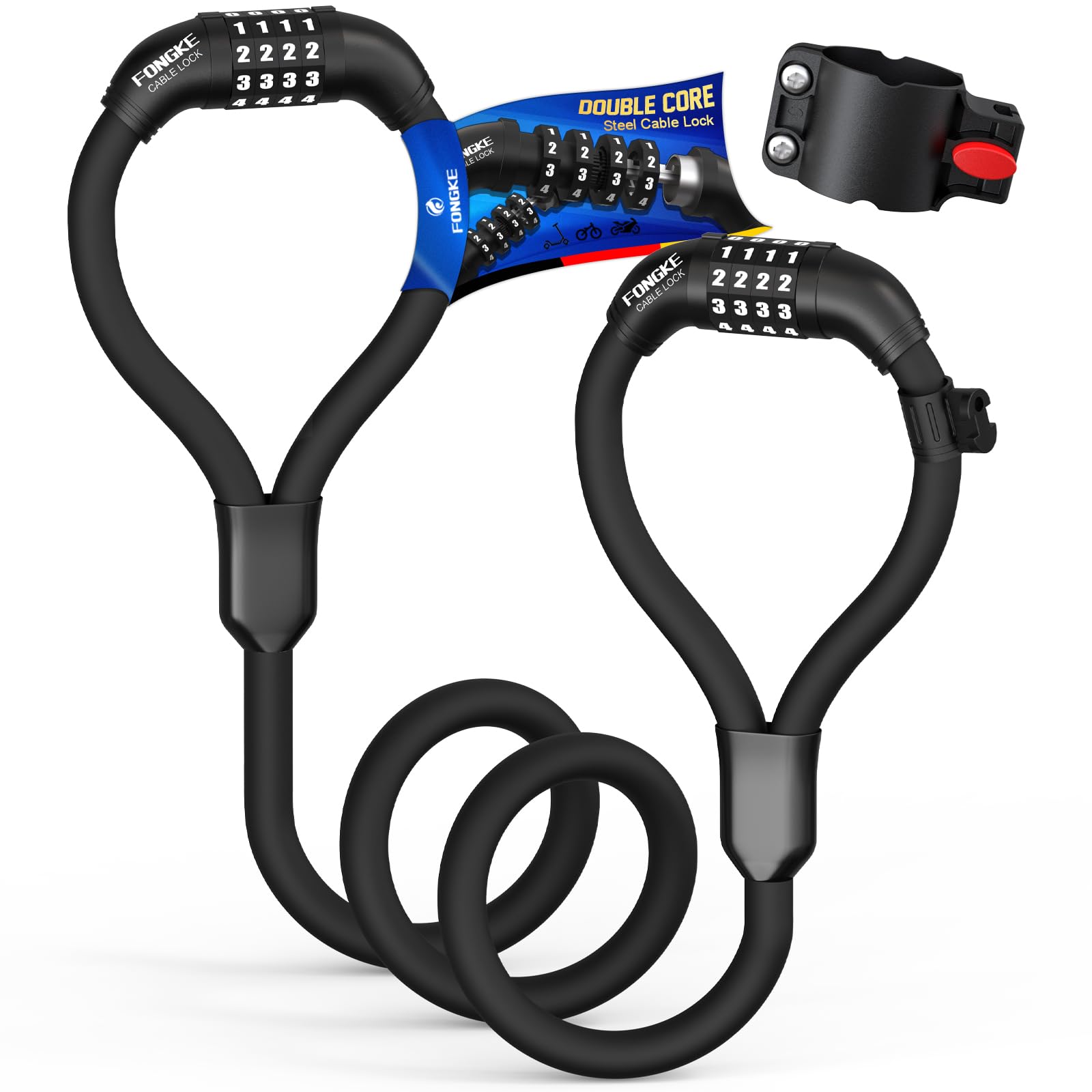 Candado Patinete Electrico, Candado Bicicleta Antirrobo, Candado Combinacion de 5 Dígitos, Cadena Bici 120cm/12mm, Impermeable Candado de Cable para Scooter, Bicicleta, Moto