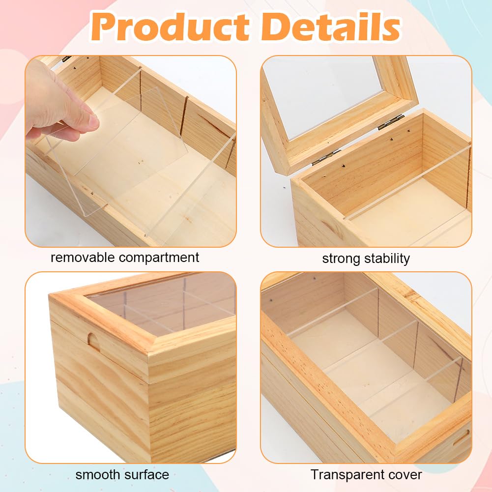LOMUG Karteikarten Box, Karteikasten A7 Holz mit Transparent Staubdicht Deckel, Vokabelbox Lernkarteibox für Büro Schulen, 25,4cm*15cm*10,2cm