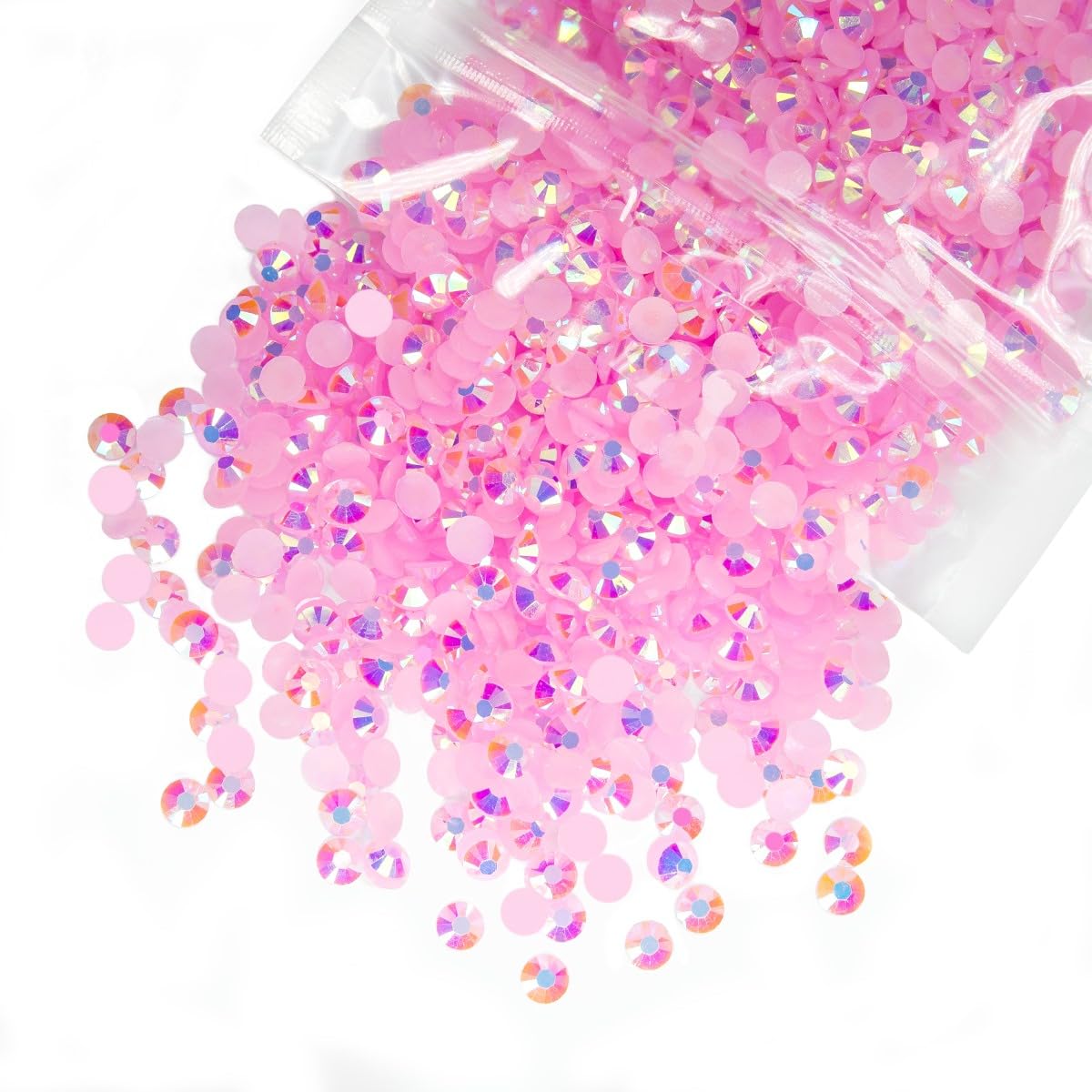 qiipii 5300PCS 3mm Pink AB Resin Rhinestones Bulk Light Pink AB Flatback Jelly Resin Stones Pack SS10 Non-Hotfix Diamonds Crystals Gems for Nails Face