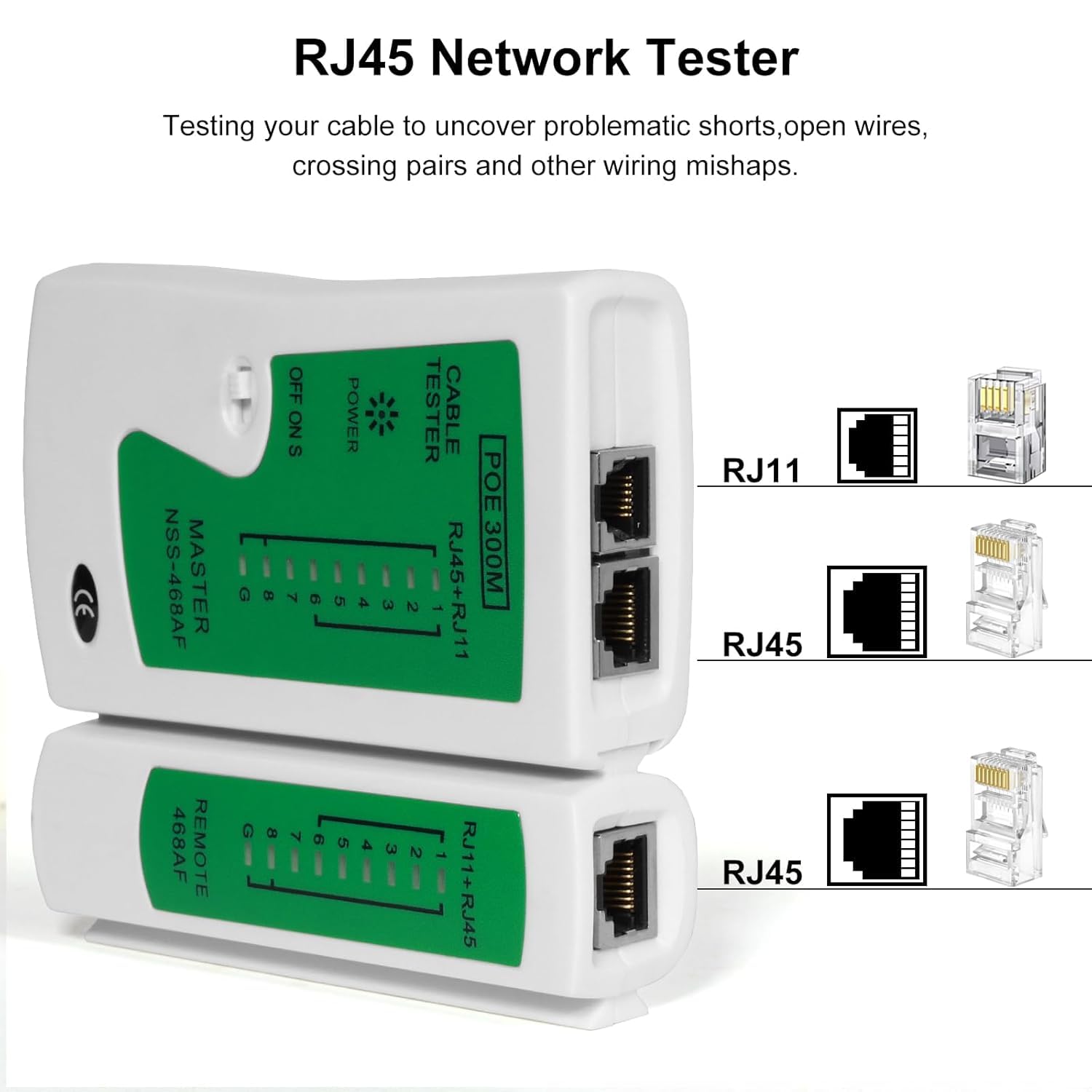 SEEMECX RJ45 RJ11 LAN Cable Tester with Battery| Multi-Function Network Wire Checker for Cat5, Cat6, Cat7 Ethernet & Telephone Lines 2