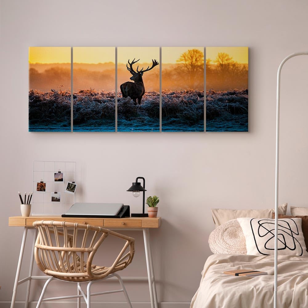 murando Quadro Cervo 200x80 cm 5 pezzi Stampa su tela XXL Immagini moderni Murale Fotografia Grafica Decorazione da parete Natura Animale Paesaggio g-B-0047-b-n