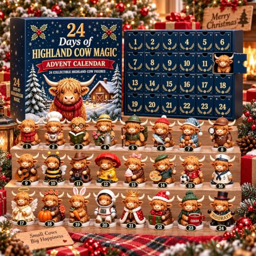 Highland Cow Advent Calendar 2026, 24 3D Mini Figures (Cow A)