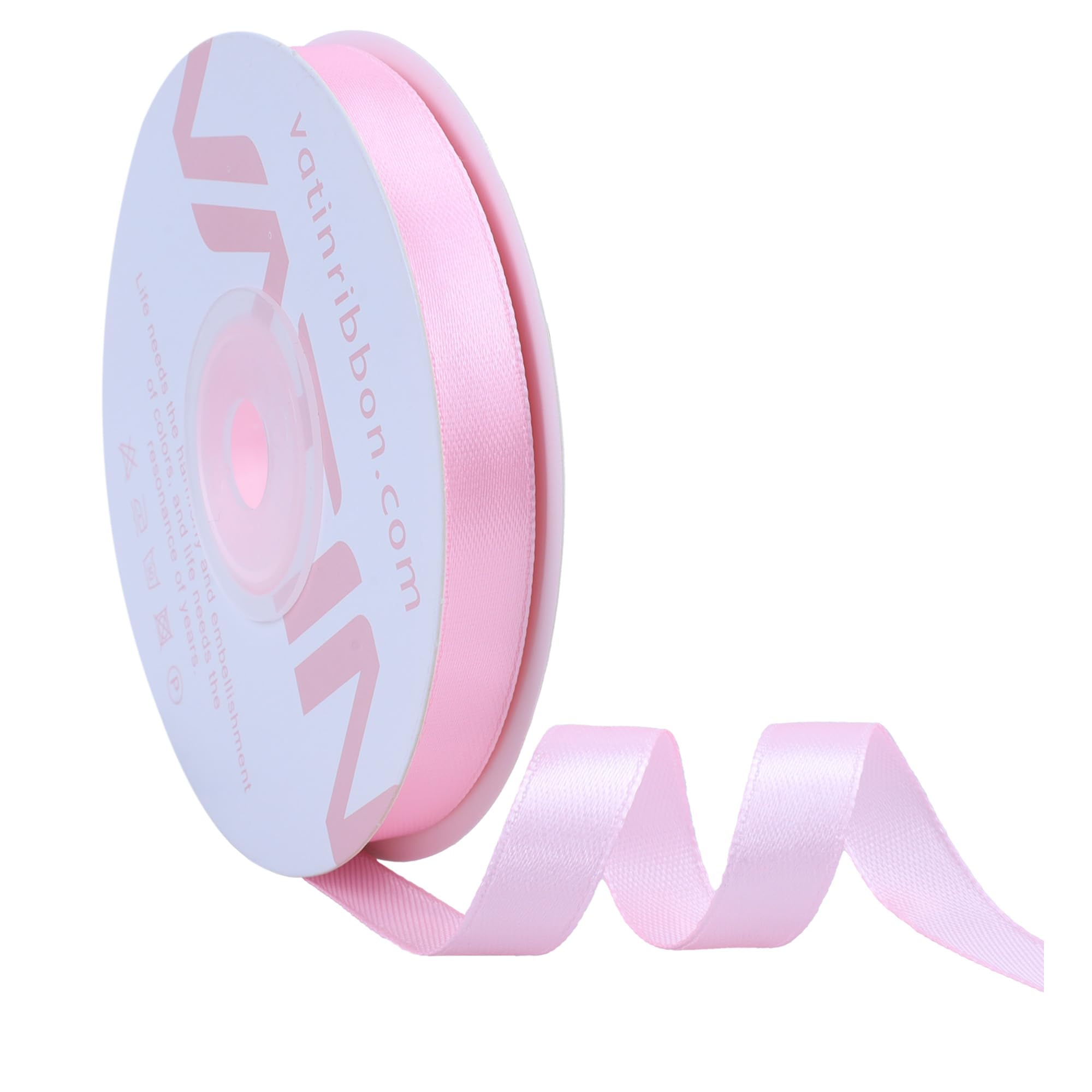 VATIN Pink Satin Ribbon Polyester 10mm X 23m(25 Yards) Craft Fabric Ribbon Perfect for Gift Wrapping,Hair Bow,Party Balloon Trimming