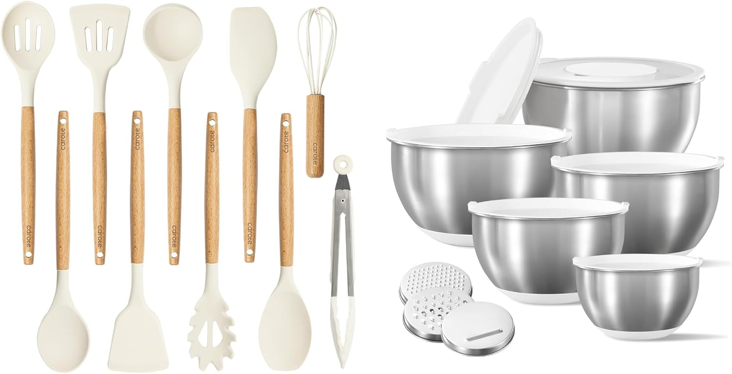CAROTE 22PCS Cooking Utensils Set with Mixing Bowls