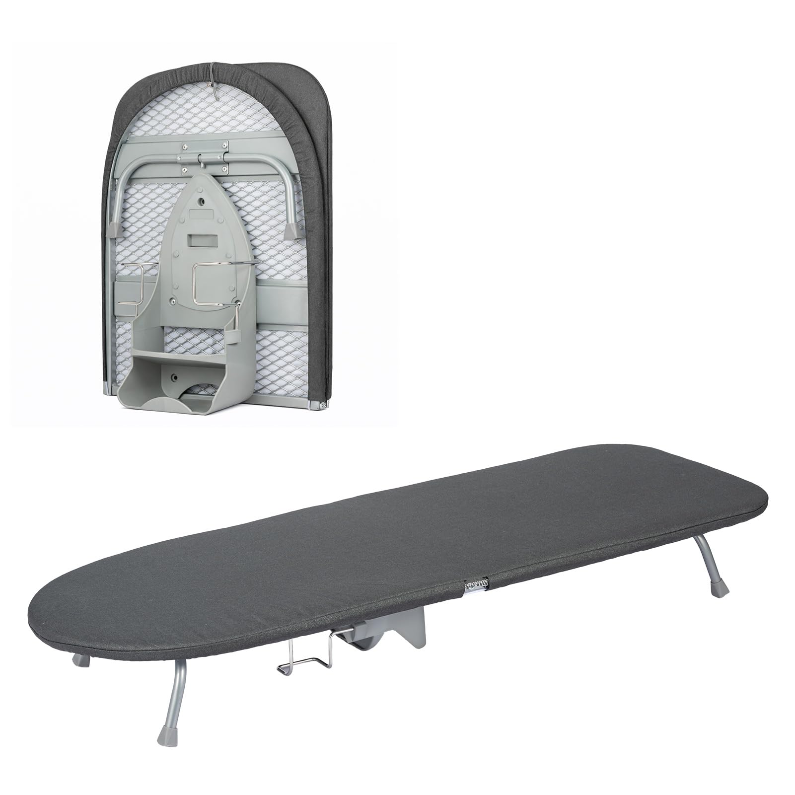 GreenWhim 90cm Table Top Ironing Board with Iron Storage Compact Folding Space Saving Design Wall Mounted with Hanging Hook (Black)