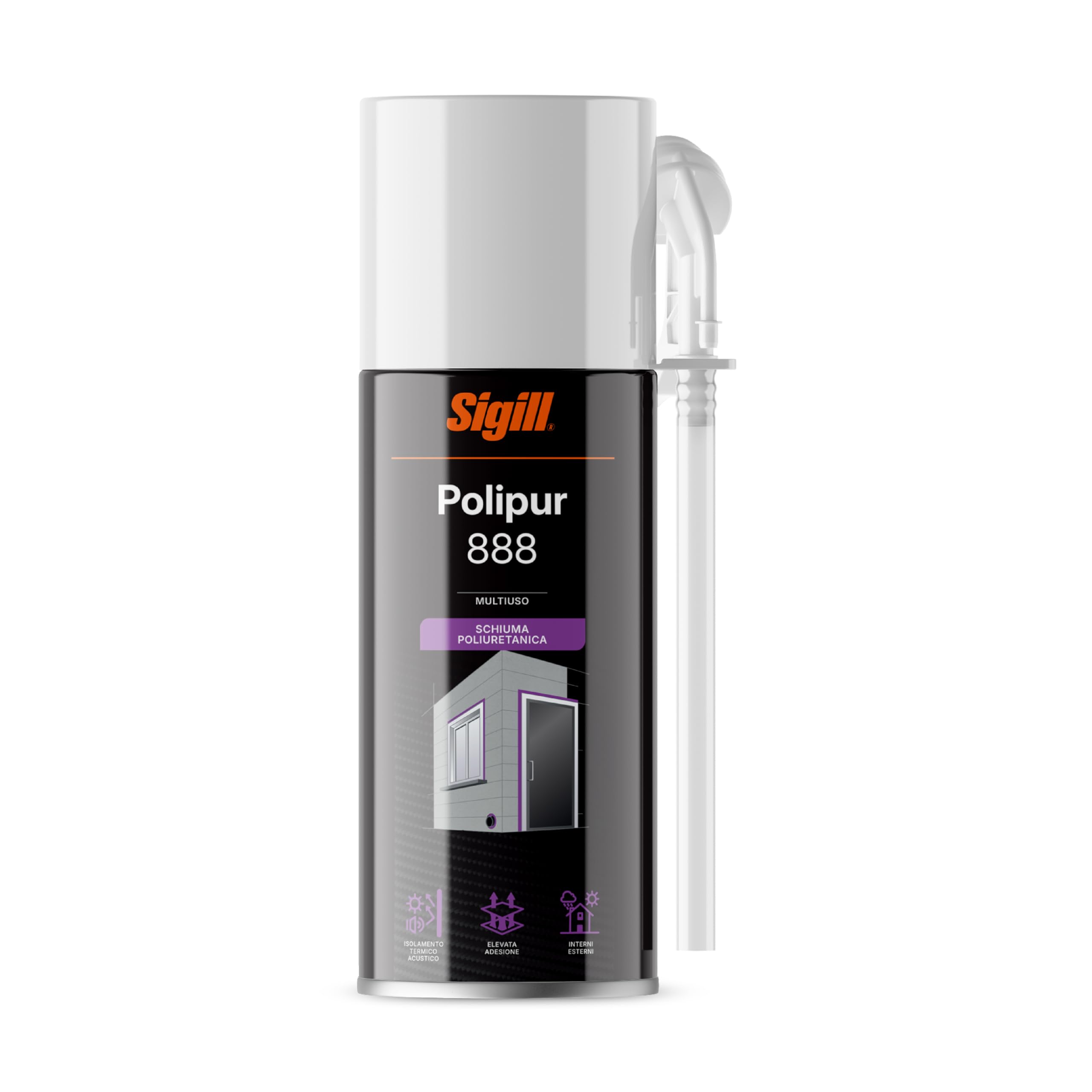 SIGILL, Polipur 888, Schiuma Poliuretanica Monocomponente per l'Isolamento e Assemblaggio, per l'Applicazione Manuale o con Pistola, Ideata per Fissare Telai, Pareti Divisorie ecc., 500 ml