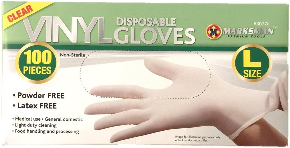 MKDisposable Vinyl Gloves. Powder Free. 100 Packed. Food, Cleaning. Large