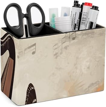 Pen Holder for Desk Modern Leather Pencil Holder Music Background with Harp And Butterfly Pencil Container Office Desk Accessories Makeup Brush Storage Pen Cup Pencil Caddy for Office Home Art Supply