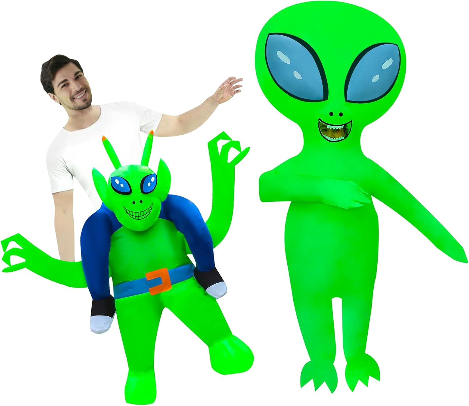 2 Packs Inflatable Alien Costume ET Costume Halloween Blow Up Costume Suit for Adult/Christmas/Halloween (2 -Pack Alien) - Image 3