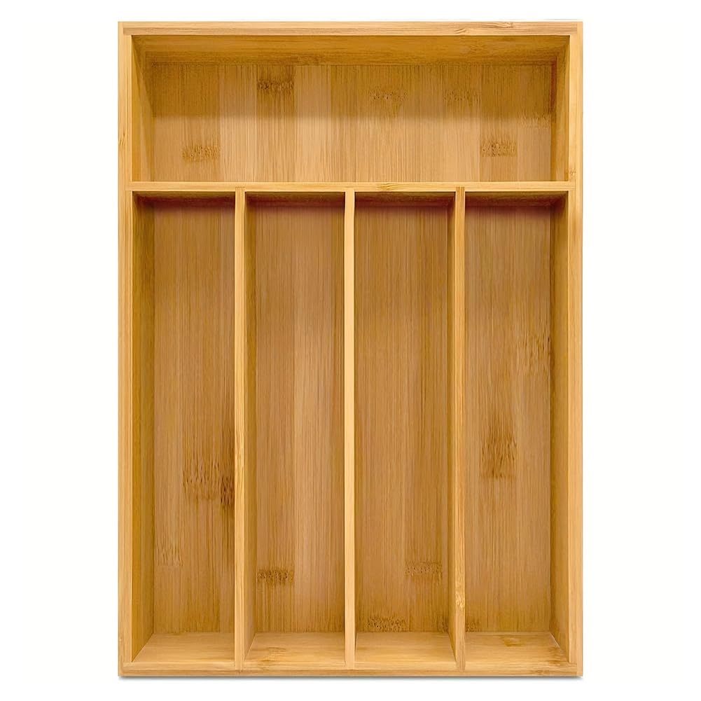 UDSKNV[KSL Silverware Tray Organizer, Bamboo and Fork Box, Kitchen Organizer for Flatware Cutlery and Silver Partition Board Box