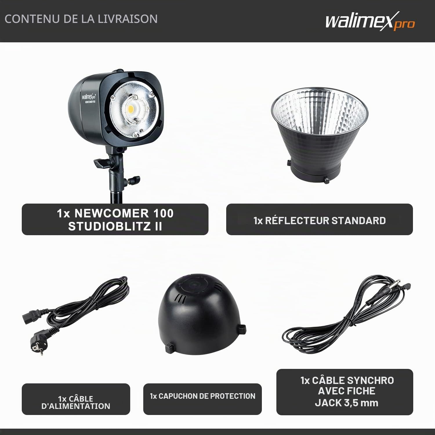 Walimex Pro Flash de Studio Newcomer 100 II - Puissance de Flash 100 WS, déclenchement sans Fil 2,4 GHz, lumière de modélisation LED, durée de Flash 1/800-1/1200s, Connexion Bowens/walimex Pro