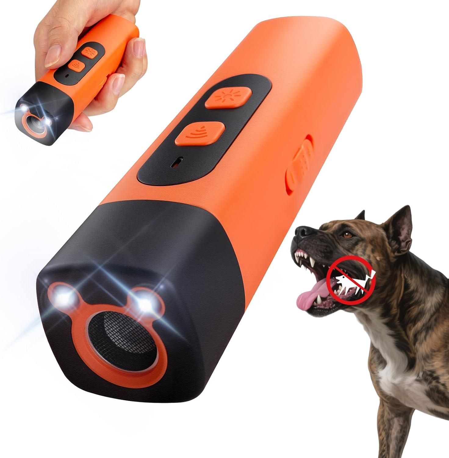 Ruhemeister Hund, 2026 Neu Ultraschall Hundevertreiber mit LED-Taschenlampe, Hand Held Anti Dog Bark Device Das mit Einem Einzigen Tastendruck die Aufmerksamkeit Ihres Hundes Erregt für Drinnen und Dr
