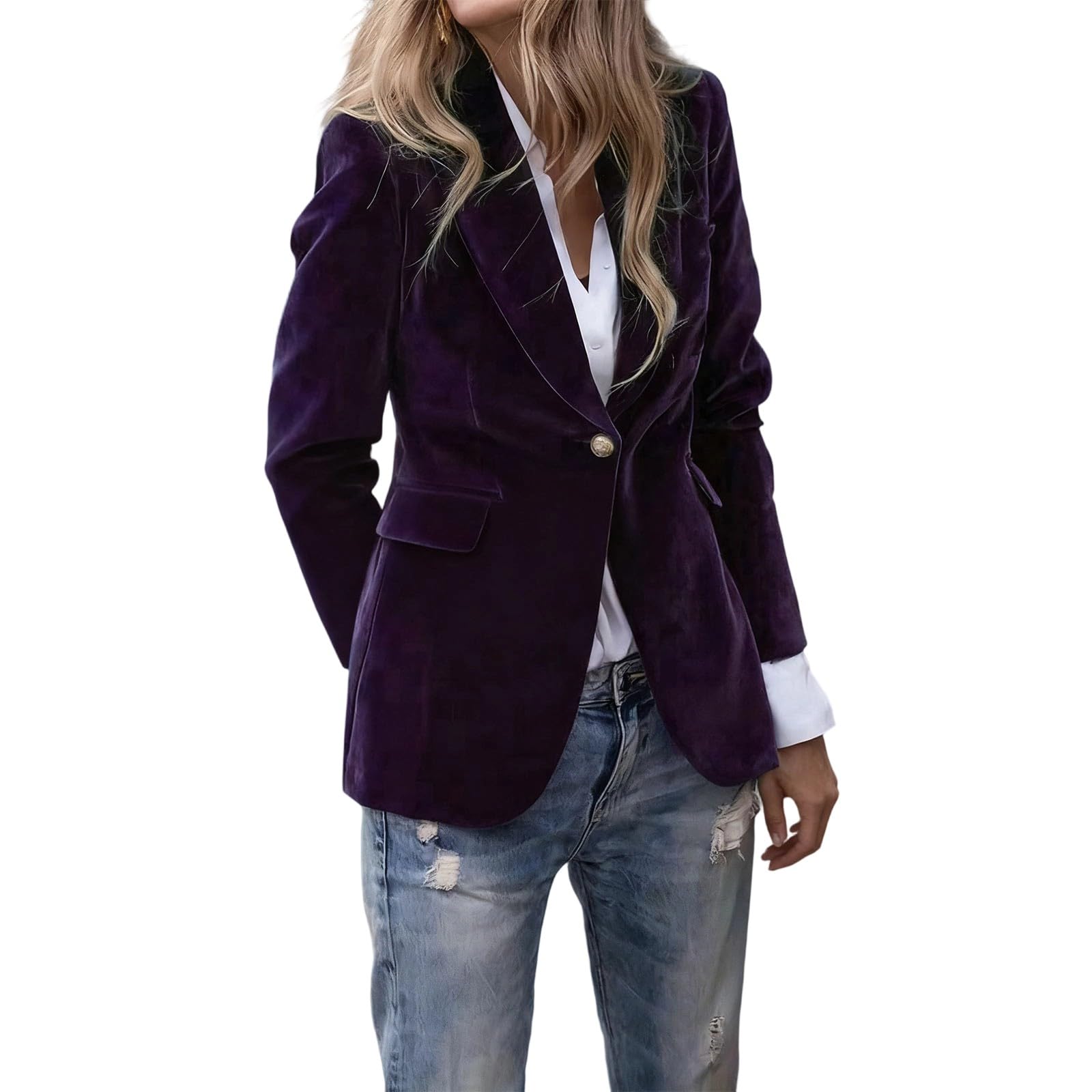 Womens Velvet Blazer Business Casual Suit Jackets Button Lapel Long Sleeve Blazers Outerwear Work Office Coats