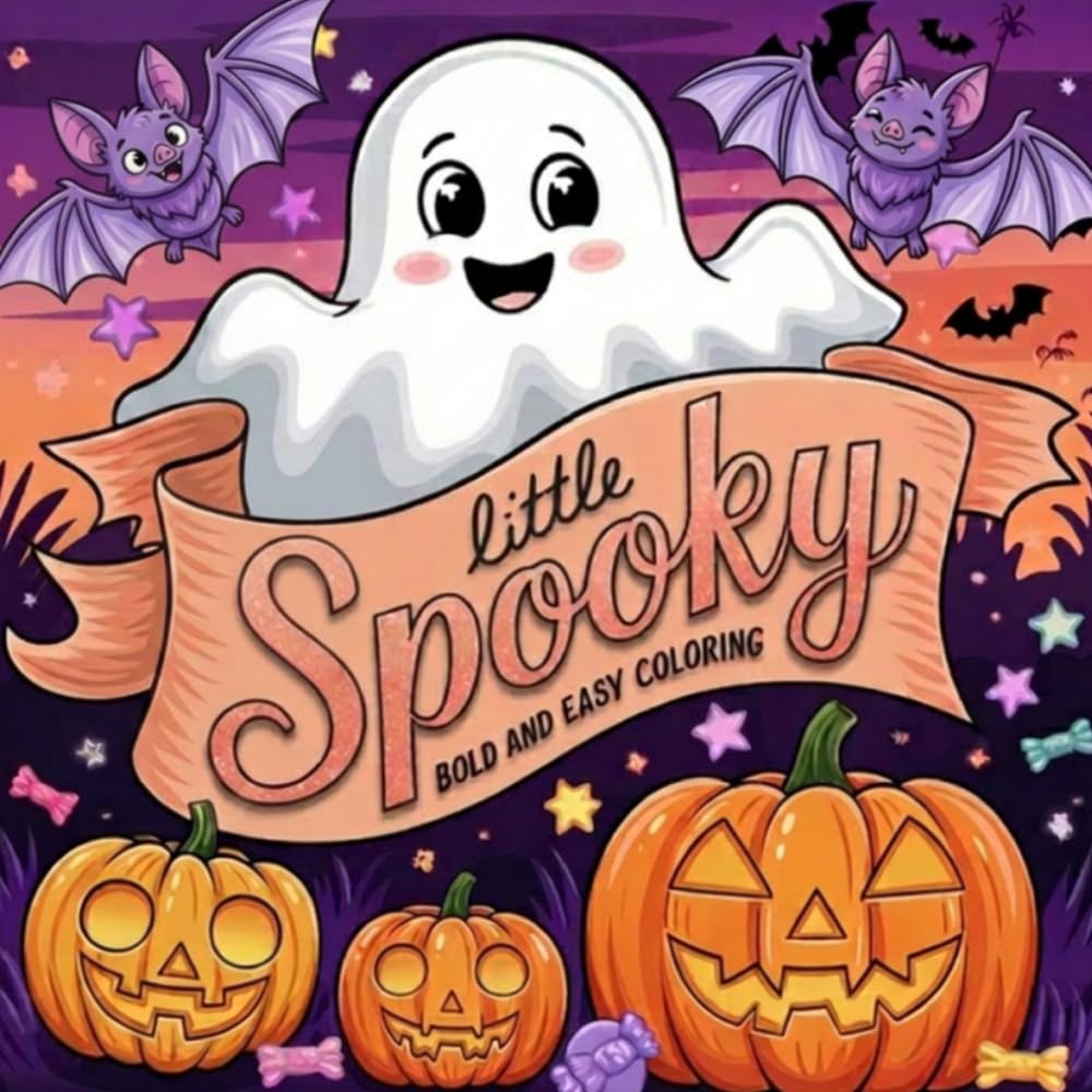 Little Spooky Bold and Easy Coloring Book: 50 Cute and Cozy Halloween Designs for Teens and Adults | Simple and Relaxing Coloring Pages with Ghosts, Pumpkins, Witches, and Spooky Treats