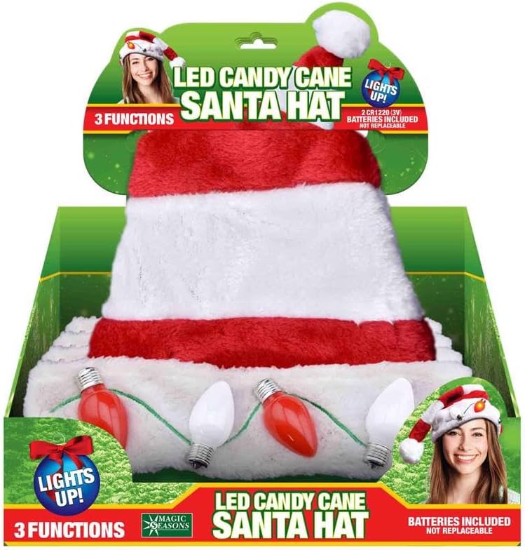 Candy Cane Santa LED Hat Plush 1 pk
