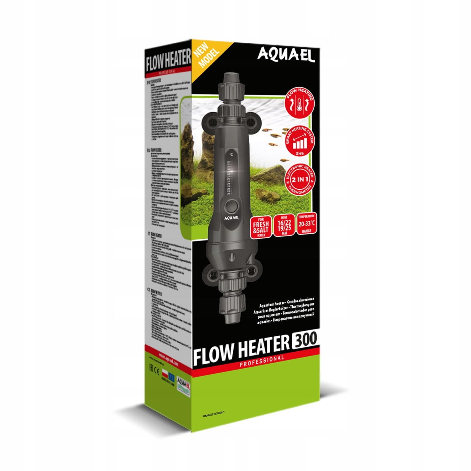 Aquael Flow Heater 2.0, Grzałka Przepływowa, 300W, Elektroniczna, 20-33°C, dla Akwarium 100-600L