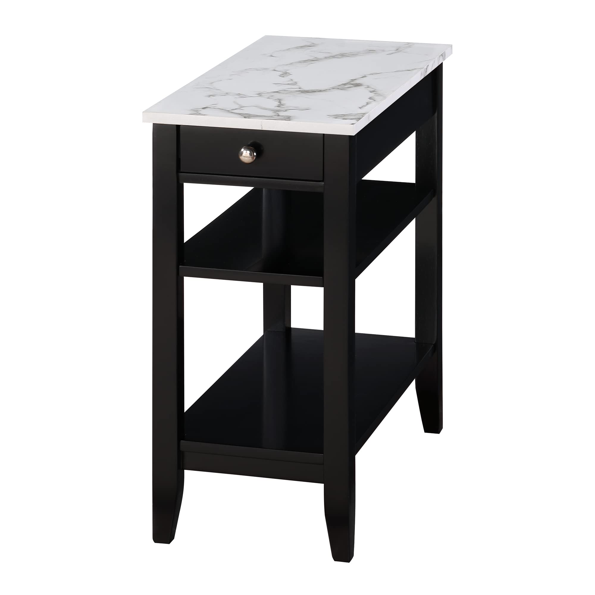 Convenience Concepts American Heritage Chairside End Table with Drawer 23.5" - Classic Living Room Table with Storage Shelf, Bedroom Nightstand, White Faux Marble/Black