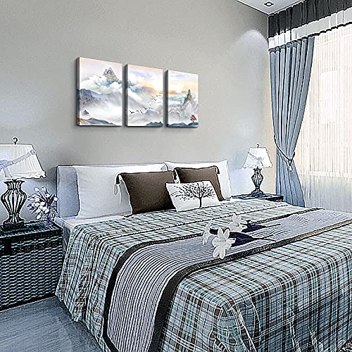 Mountain Landscape Abstract Painting Canvas Wall Art For Living Room Bathroom Wall Decor For Bedroom Kitchen Artwork Canvas Prints 3 Pieces Modern Framed Office Home Decorations Watercolor Picture #TOP7