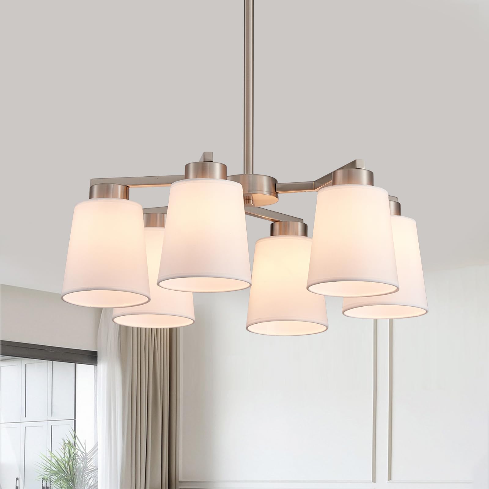 Photo 1 of Majhoiw 22" Farmhouse Chandelier 6-Light Brushed Nickel Pendant