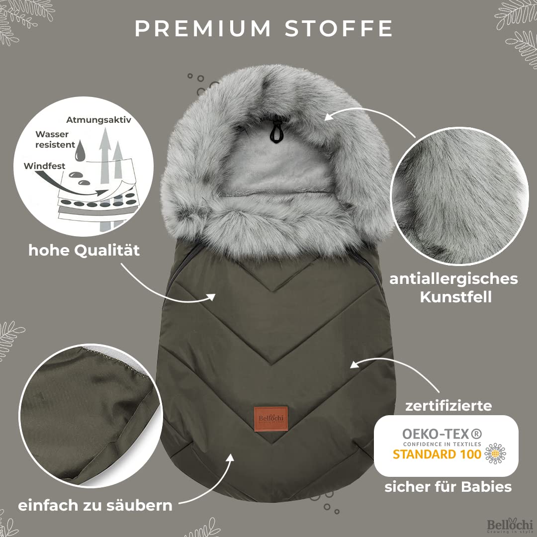 Bellochi Fußsack Kinderwagen Winter Universal Fußsack Buggy Winter - Kuschelig Warme Wintersack Kinderwagen mit Reißverschluss und Pelz (X - Khaki)