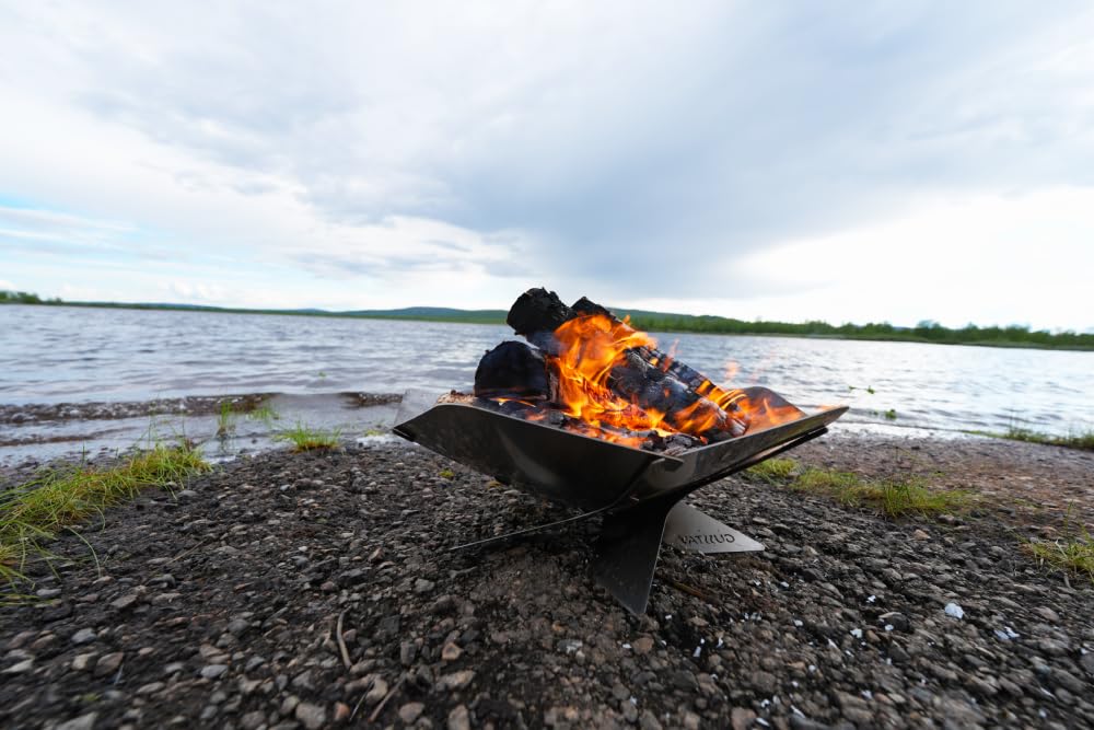 Design Camping Feuerschale aus Edelstahl | Faltbare Feuerstelle Outdoor, Camping, Garten | Mobile, demontierbare und steckbare Feuerstelle für das Mobile Lagerfeuer