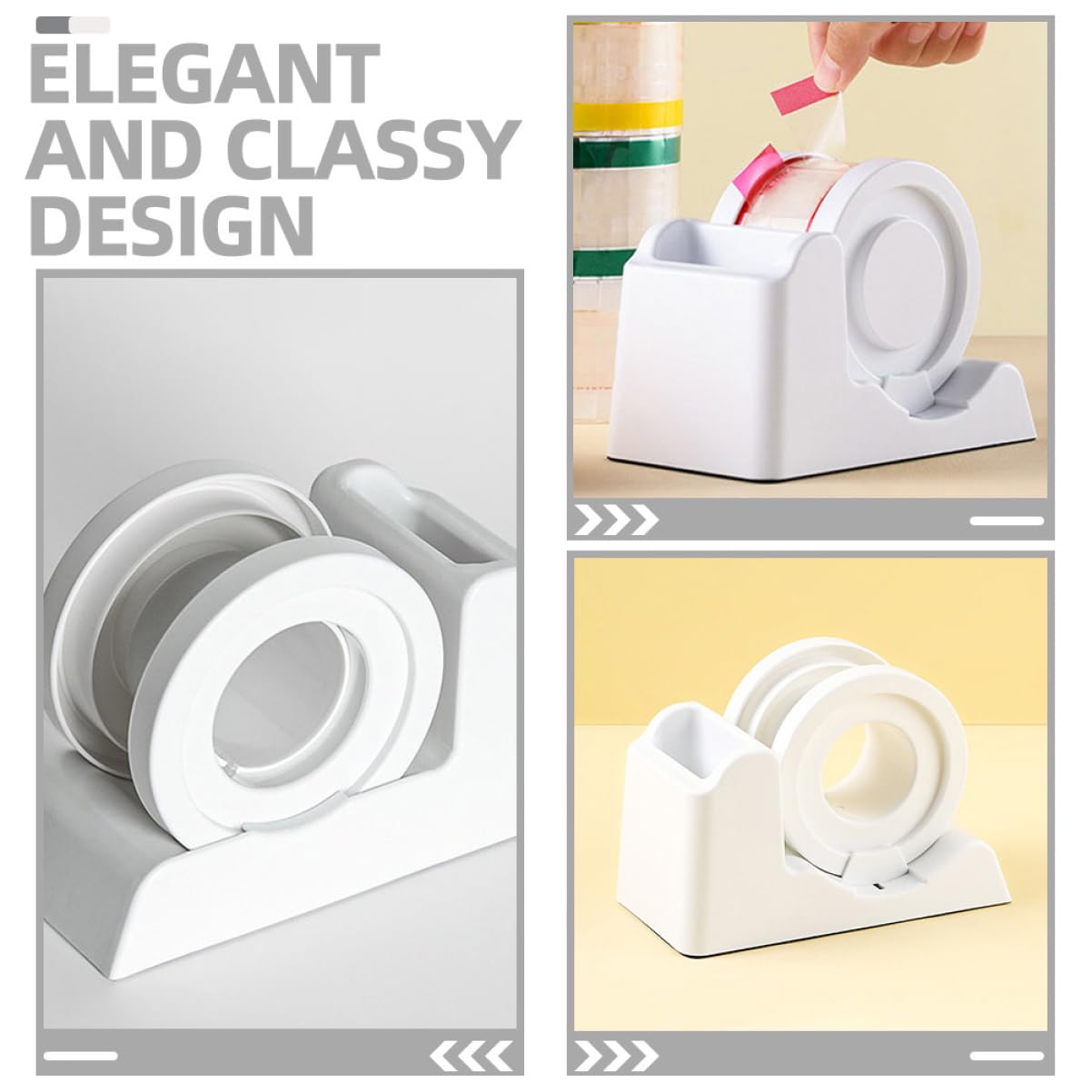 Dispenser per Nastro Adesivo da Scrivania in Plastica Bianco | Design Compatto e Semplice, Supporto Portatile per Ufficio e Scuola, Finitura Elegante