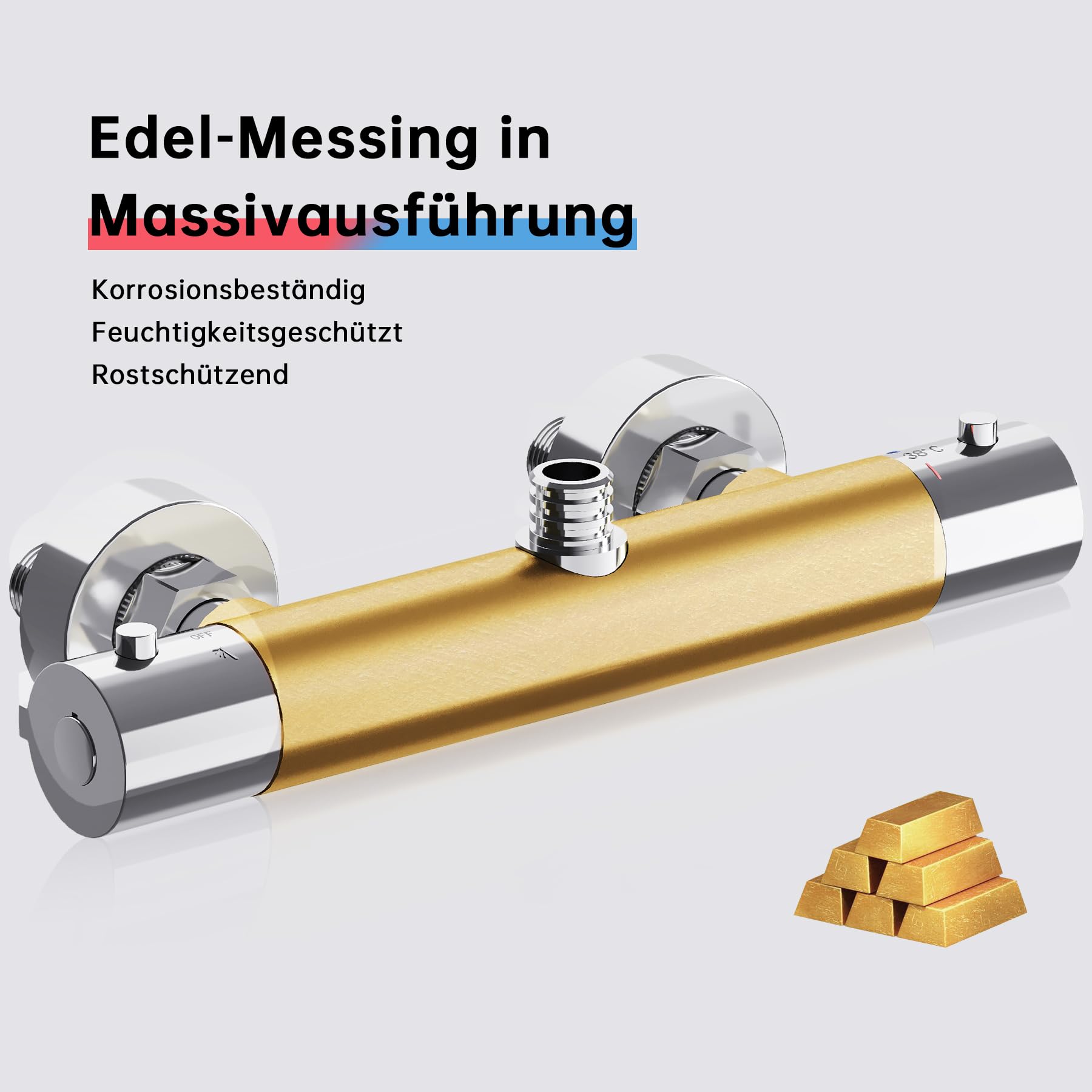 Duschsystem mit Thermostat, Chrom Duscharmatur Komplettset mit 255MM Regendusche, Rund Regendusche mit Armatur, Handbrause 3 Strahlarten, Duschset mit 110-125 cm Höhenverstellbar