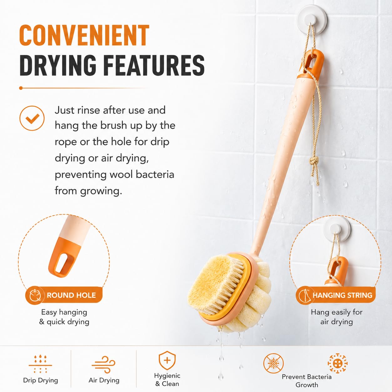 STOFFIER GARTEN 2-in-1 Body Bath Brush for Shower with Long Handle, Soft Bristles & Loofah Back Scrubber for Men & Women, Exfoliating Massage Brush for Deep Cleansing, Dead Skin Removal & Smooth Glowing Skin 2