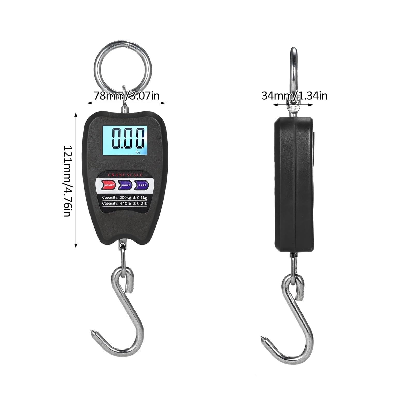 200 kg waga wisząca, cyfrowa kuchenna, podświetlana kieszonkowa do wędkowania, z dokładnymi czujnikami, ręczna mini dźwigowa dla rynku, budownictwa(Black)