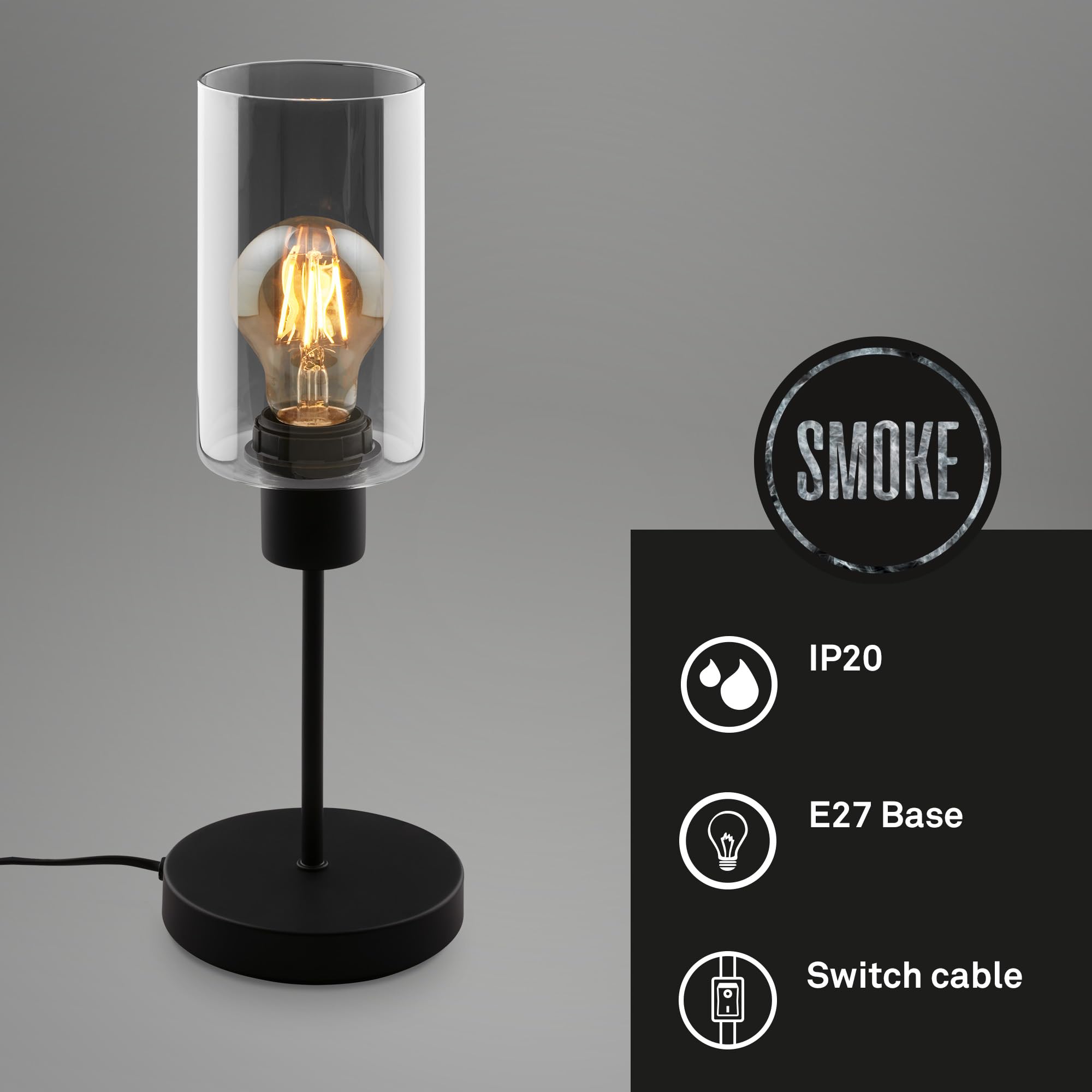 BRILONER Nachtlampje, Rookglas, Bureaulamp Met Kabelschakelaar Tafellamp E27 Voor Thuiskantoor Leeslamp Zwart 596412331