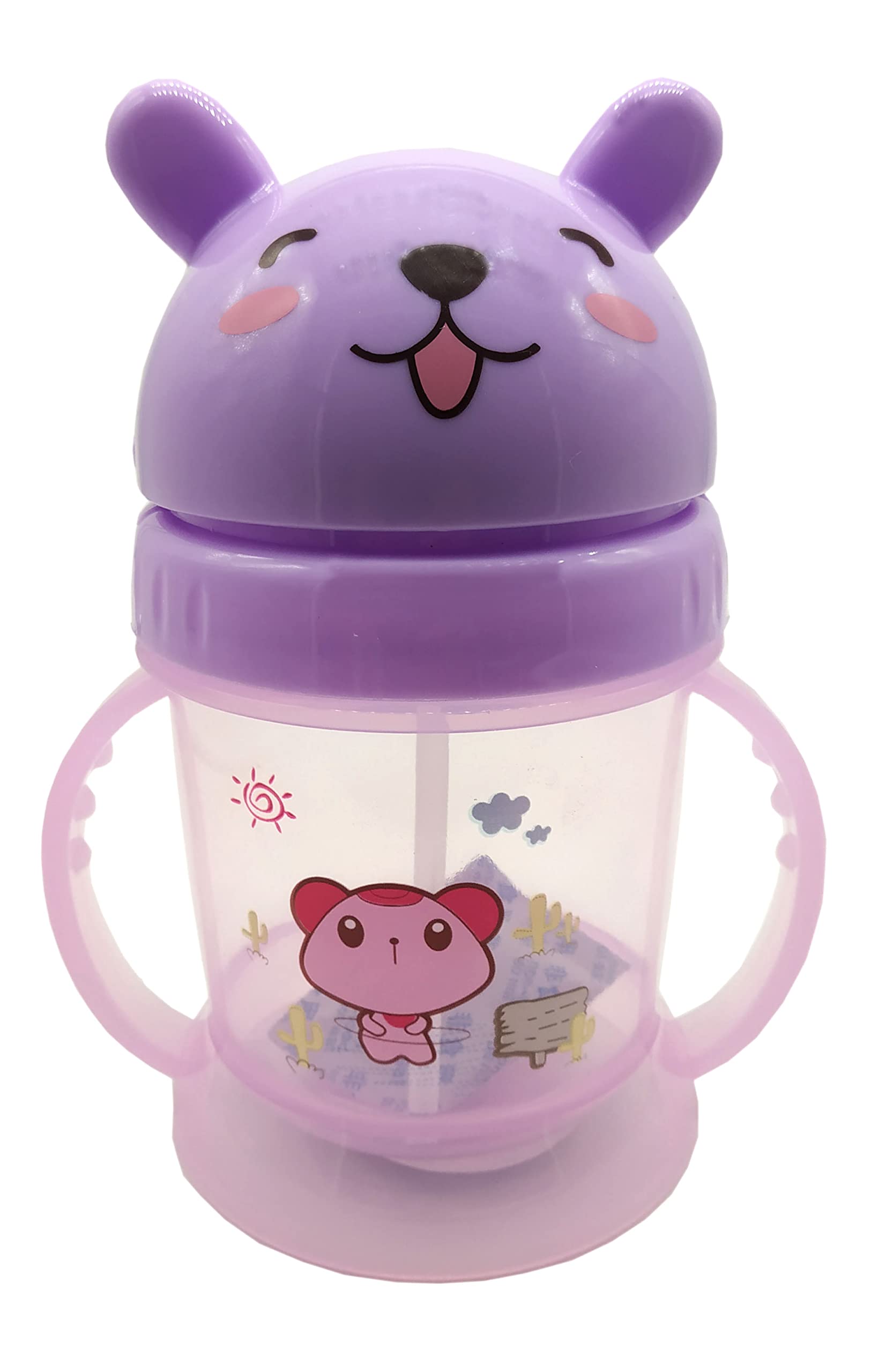 Te Quiti Baby Bottle for Kids sip Sipper Plastic Water Bottle spil Proof with Soft Silicon Sout and Straw BPA Free for Girls Boys Sipper Purple Color (200ML)-image-15