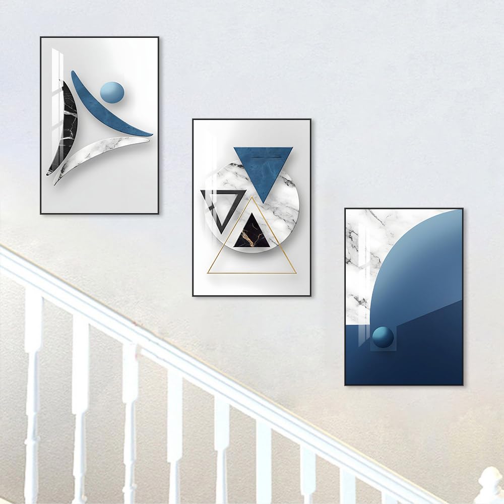 SUCSACEK Decorative Wall Art Prints 3 Panels Abstract Painting for Living Room, Bedroom, Dining Room, Kitchen, Bathroom, Office, Home Decor (Blue)