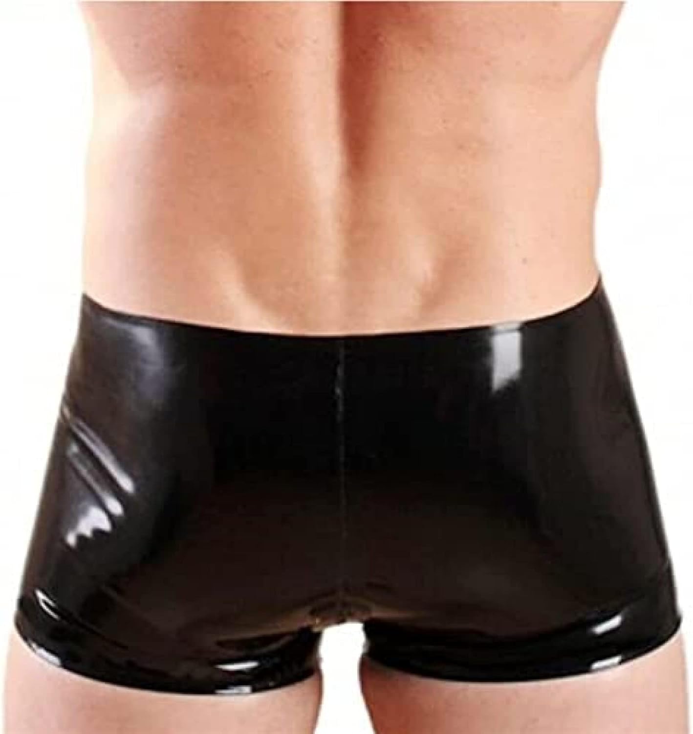 Handmade Black Latex Boxer Shorts with Crotchless Underwear Transparent Made to Measure,Lake-Blue,XXL