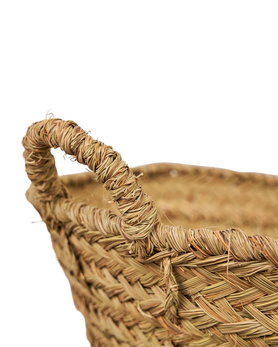 Leñero Esparto con Asas - Cesto Ovalado para Leña y Decoración Rf. 7109-2 | Elaborado a mano con fibras naturales. Resistente, versátil e ideal para leña, mantas, revistas o decoración.