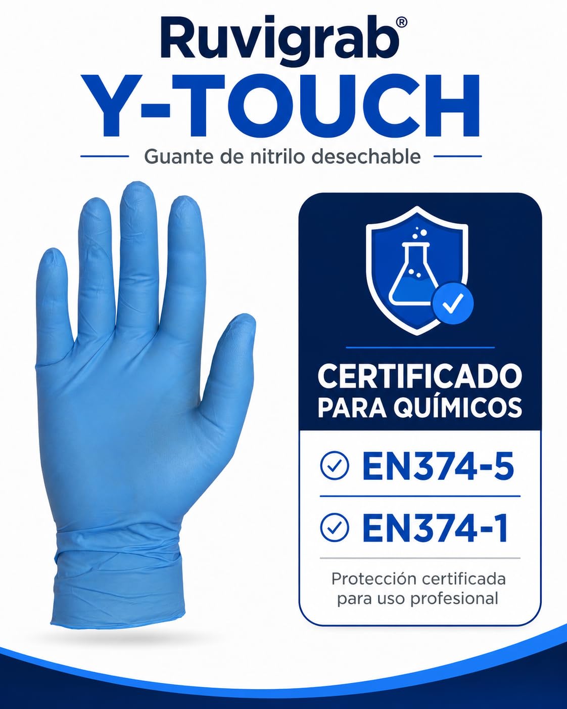 Ruvigrab - Blaue Nitril-Einweghandschuhe | Box Nitril Handschuhe 100 Stück | EN374-5 EN374-1 zertifizierte chemische Handschuhe | Latexfrei | Blaue Nitrilhandschuhe puderfrei