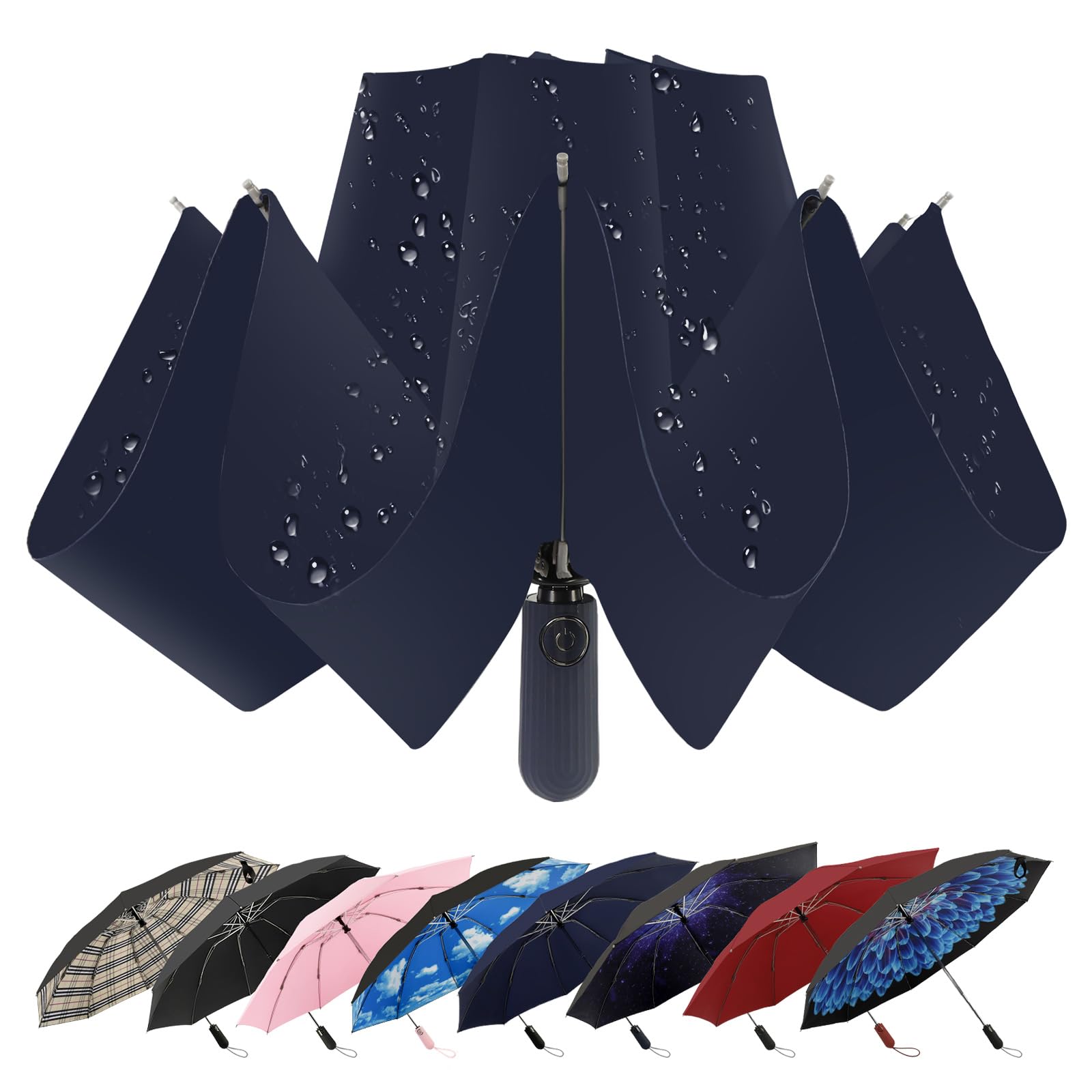 ZDSSM Compact Inverted Travel Umbrella, Automatic Open Close, 9-Rib 46 Inch Windproof Umbrella, Waterproof UPF 50+, Portable Umbrellas for Men, Women,