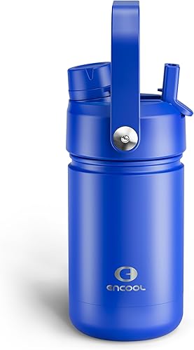 Miniatura 147 de ENCOOL Botella de agua aislada con popote, de acero inoxidable, a prueba de fugas, sin BPA, al vacío de doble pared que se mantiene fría durante 24