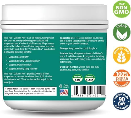 Miniatura 2 de Pure Essence Ionic Fizz Calcium Plus - Relación perfecta de calciomagnesio con huesos fuertes de vitamina A, B, C, D y potasio, bayas mixtas, 7.41