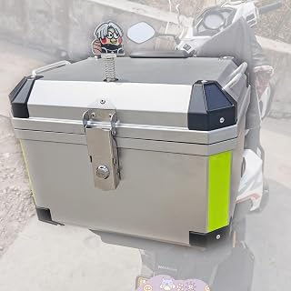 Motorbike Boot Top Box Storage Box with Lock Motorcycle Tailgate Universal Black/Silver Can Store 2 Helmets (Color : Schwarz, Size : 57L)